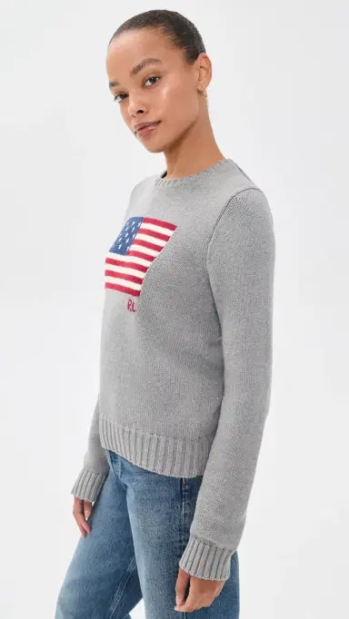 Polo Ralph Lauren Roving UA Flag Sweater Drift Grey Melange | Thumbnail 4 Polo Ralph Lauren Roving UA Flag Sweater Drift Grey Melange | Thumbnail 4