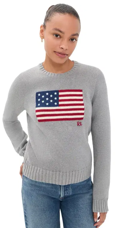 Polo Ralph Lauren Roving UA Flag Sweater Drift Grey Melange | Thumbnail 1 Polo Ralph Lauren Roving UA Flag Sweater Drift Grey Melange | Thumbnail 1