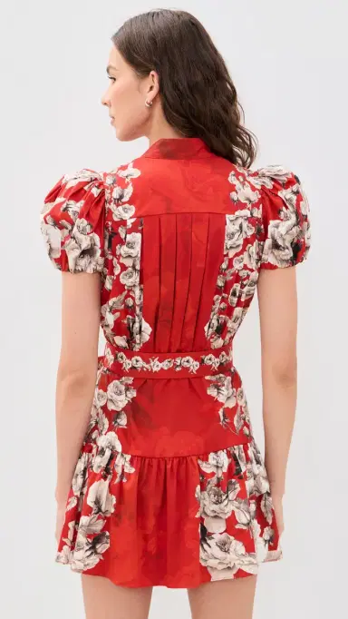 ALICE + OLIVIA Cora Tiered ini Shirt Dress Rose Garden Lg Hibiscus | Thumbnail 3 ALICE + OLIVIA Cora Tiered ini Shirt Dress Rose Garden Lg Hibiscus | Thumbnail 3