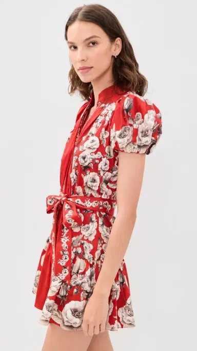 ALICE + OLIVIA Cora Tiered ini Shirt Dress Rose Garden Lg Hibiscus | Thumbnail 4 ALICE + OLIVIA Cora Tiered ini Shirt Dress Rose Garden Lg Hibiscus | Thumbnail 4