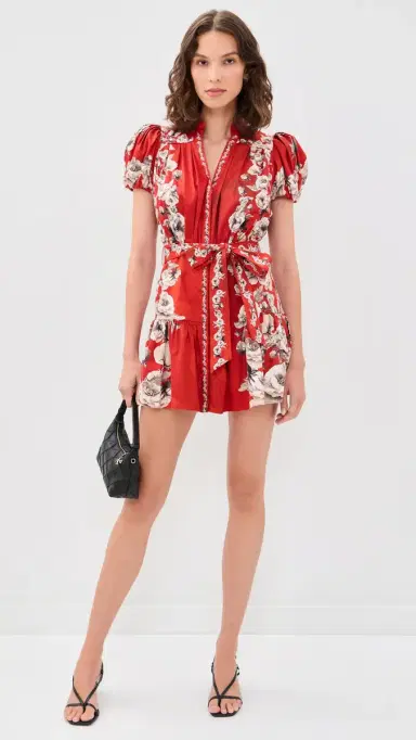 ALICE + OLIVIA Cora Tiered ini Shirt Dress Rose Garden Lg Hibiscus | Thumbnail 5 ALICE + OLIVIA Cora Tiered ini Shirt Dress Rose Garden Lg Hibiscus | Thumbnail 5