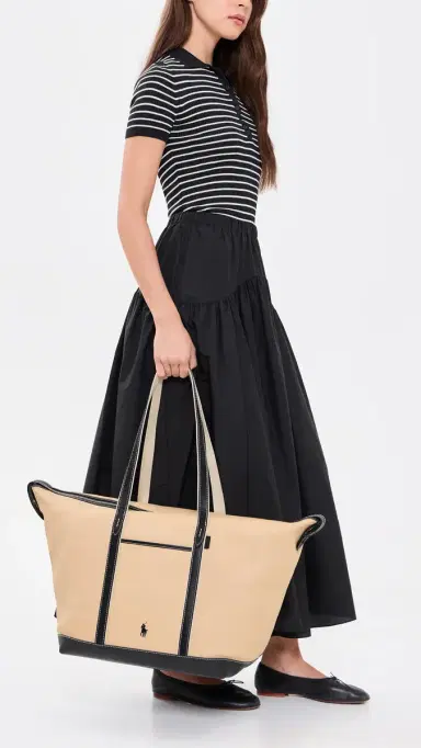 Polo Ralph Lauren Large Canvas Tote Bag Porcelain/Black One Size | Thumbnail 3 Polo Ralph Lauren Large Canvas Tote Bag Porcelain/Black One Size | Thumbnail 3