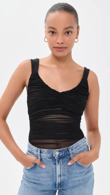 ALICE + OLIVIA Renee heer oft Ruched Tank Thong Bodysuit Black | Thumbnail 2 ALICE + OLIVIA Renee heer oft Ruched Tank Thong Bodysuit Black | Thumbnail 2
