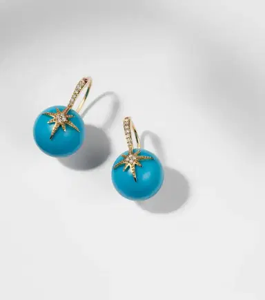 Sydney Evan Starburst 14kt gold earrings with turquoise and diamonds | Thumbnail 3 Sydney Evan Starburst 14kt gold earrings with turquoise and diamonds | Thumbnail 3