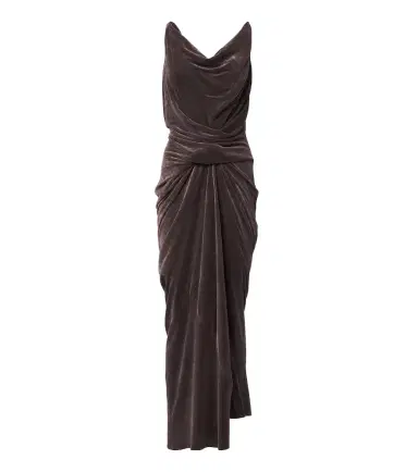 Rick Owens Strutter draped gathered velvet maxi dress | Thumbnail 1 Rick Owens Strutter draped gathered velvet maxi dress | Thumbnail 1