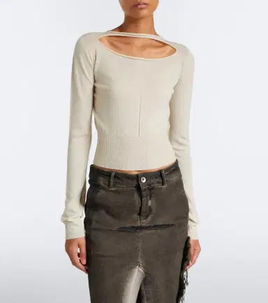 Rick Owens Slashed cut-out cropped virgin wool sweater | Thumbnail 4 Rick Owens Slashed cut-out cropped virgin wool sweater | Thumbnail 4