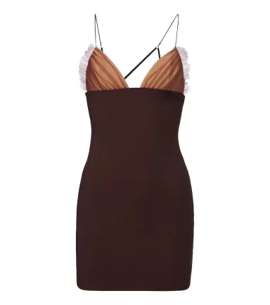 Nensi Dojaka Tulle-trimmed ruched jersey minidress | Thumbnail 1 Nensi Dojaka Tulle-trimmed ruched jersey minidress | Thumbnail 1
