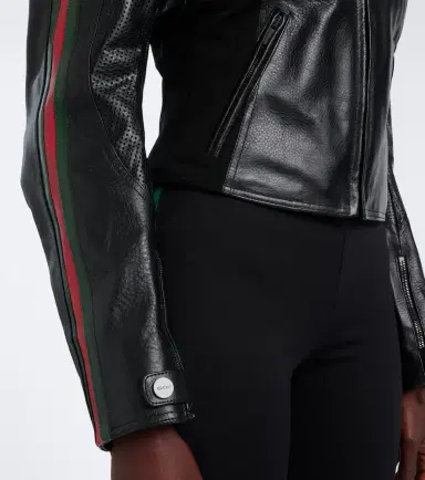 Gucci Web Stripe leather biker jacket | Thumbnail 3 Gucci Web Stripe leather biker jacket | Thumbnail 3