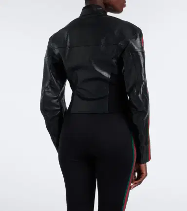 Gucci Web Stripe leather biker jacket | Thumbnail 4 Gucci Web Stripe leather biker jacket | Thumbnail 4