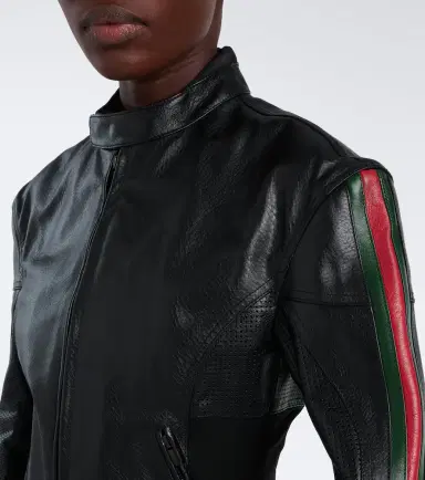 Gucci Web Stripe leather biker jacket | Thumbnail 5 Gucci Web Stripe leather biker jacket | Thumbnail 5