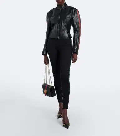 Gucci Web Stripe leather biker jacket | Thumbnail 6 Gucci Web Stripe leather biker jacket | Thumbnail 6