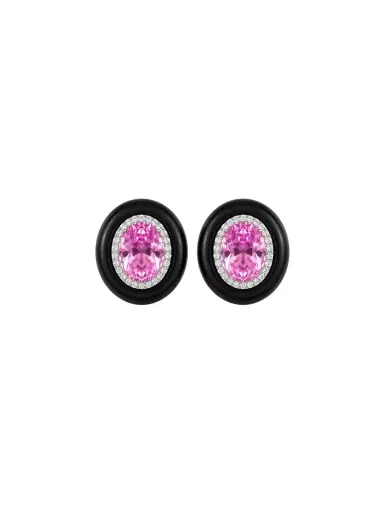 Wish Fine Jewelry 22.35ct Diamond Kunzite Black Onyx 18K Gold Halo Earrings | Thumbnail 1 Wish Fine Jewelry 22.35ct Diamond Kunzite Black Onyx 18K Gold Halo Earrings | Thumbnail 1