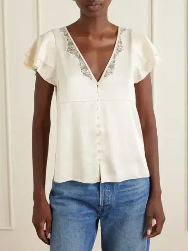 Citizens of Humanity Lola Flutter Lace-trimmed Satin Blouse | Thumbnail 3 Citizens of Humanity Lola Flutter Lace-trimmed Satin Blouse | Thumbnail 3