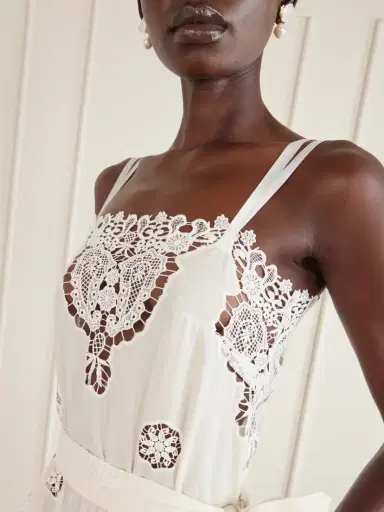 Miguelina Esme Belted Guipure Lace-trimmed Cotton-blend Midi Dress | Thumbnail 4 Miguelina Esme Belted Guipure Lace-trimmed Cotton-blend Midi Dress | Thumbnail 4