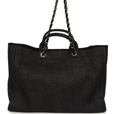 Chanel Chanel Large Deauville Shopping Tote Black, Grey Raffia, Black Canvas Light Gold Hardware | Thumbnail 4 Chanel Chanel Large Deauville Shopping Tote Black, Grey Raffia, Black Canvas Light Gold Hardware | Thumbnail 4