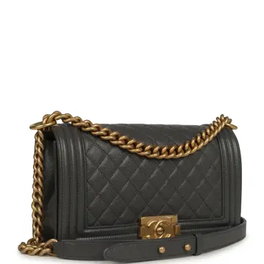 Chanel Chanel Medium Boy Bag Dark Grey Shiny Caviar Antique Gold Hardware | Thumbnail 2 Chanel Chanel Medium Boy Bag Dark Grey Shiny Caviar Antique Gold Hardware | Thumbnail 2