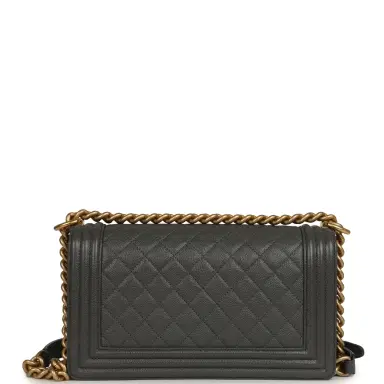 Chanel Chanel Medium Boy Bag Dark Grey Shiny Caviar Antique Gold Hardware | Thumbnail 3 Chanel Chanel Medium Boy Bag Dark Grey Shiny Caviar Antique Gold Hardware | Thumbnail 3