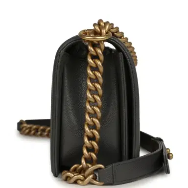 Chanel Chanel Medium Boy Bag Dark Grey Shiny Caviar Antique Gold Hardware | Thumbnail 4 Chanel Chanel Medium Boy Bag Dark Grey Shiny Caviar Antique Gold Hardware | Thumbnail 4