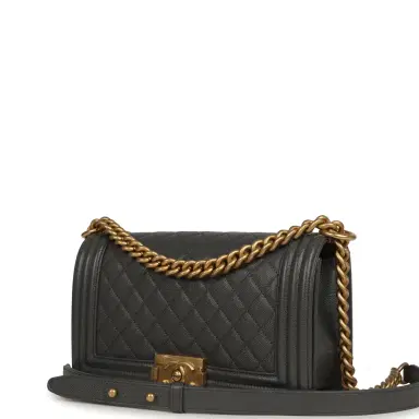 Chanel Chanel Medium Boy Bag Dark Grey Shiny Caviar Antique Gold Hardware | Thumbnail 5 Chanel Chanel Medium Boy Bag Dark Grey Shiny Caviar Antique Gold Hardware | Thumbnail 5