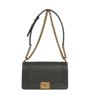 Chanel Chanel Medium Boy Bag Dark Grey Shiny Caviar Antique Gold Hardware | Thumbnail 7 Chanel Chanel Medium Boy Bag Dark Grey Shiny Caviar Antique Gold Hardware | Thumbnail 7