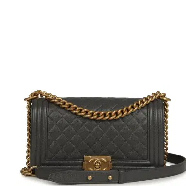 Chanel Chanel Medium Boy Bag Dark Grey Shiny Caviar Antique Gold Hardware | Thumbnail 1 Chanel Chanel Medium Boy Bag Dark Grey Shiny Caviar Antique Gold Hardware | Thumbnail 1
