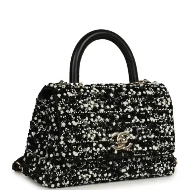 Chanel Chanel Mini Coco Handle Flap Bag Black, White Sequin, Beaded Light Gold Hardware | Thumbnail 2 Chanel Chanel Mini Coco Handle Flap Bag Black, White Sequin, Beaded Light Gold Hardware | Thumbnail 2