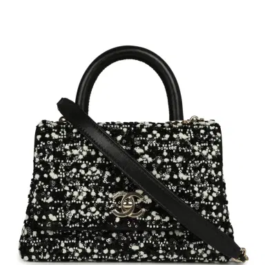 Chanel Chanel Mini Coco Handle Flap Bag Black, White Sequin, Beaded Light Gold Hardware | Thumbnail 1 Chanel Chanel Mini Coco Handle Flap Bag Black, White Sequin, Beaded Light Gold Hardware | Thumbnail 1