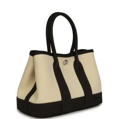 HERMÈS Hermes Garden Party Neo 23 Vanille Toile Officier Canvas and Bai Brun Negonda Palladium Hardware | Thumbnail 2 HERMÈS Hermes Garden Party Neo 23 Vanille Toile Officier Canvas and Bai Brun Negonda Palladium Hardware | Thumbnail 2