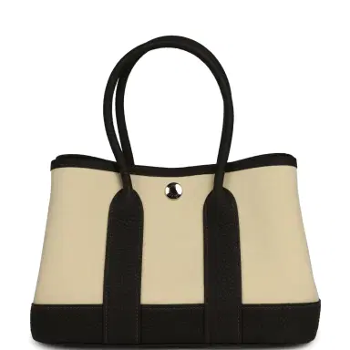 HERMÈS Hermes Garden Party Neo 23 Vanille Toile Officier Canvas and Bai Brun Negonda Palladium Hardware | Thumbnail 4 HERMÈS Hermes Garden Party Neo 23 Vanille Toile Officier Canvas and Bai Brun Negonda Palladium Hardware | Thumbnail 4