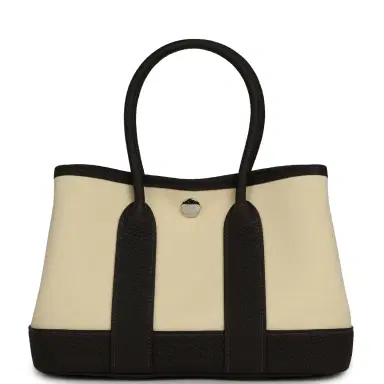 HERMÈS Hermes Garden Party Neo 23 Vanille Toile Officier Canvas and Bai Brun Negonda Palladium Hardware | Thumbnail 1 HERMÈS Hermes Garden Party Neo 23 Vanille Toile Officier Canvas and Bai Brun Negonda Palladium Hardware | Thumbnail 1