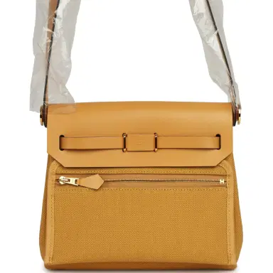 HERMÈS Hermes Herbag Zip 20 Mini Paille Toile Militaire Canvas, Vache Hunter Gold Hardware | Thumbnail 4 HERMÈS Hermes Herbag Zip 20 Mini Paille Toile Militaire Canvas, Vache Hunter Gold Hardware | Thumbnail 4