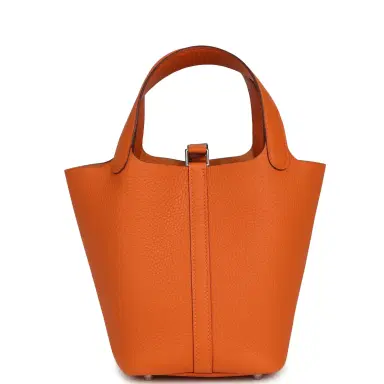 HERMÈS Hermes Picotin Lock 18 Orange Clemence Palladium Hardware | Thumbnail 4 HERMÈS Hermes Picotin Lock 18 Orange Clemence Palladium Hardware | Thumbnail 4