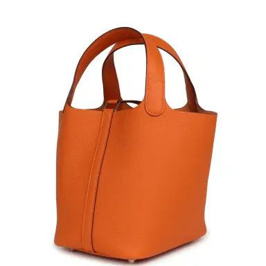 HERMÈS Hermes Picotin Lock 18 Orange Clemence Palladium Hardware | Thumbnail 5 HERMÈS Hermes Picotin Lock 18 Orange Clemence Palladium Hardware | Thumbnail 5