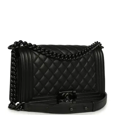 Chanel Pre-owned Chanel Medium Boy Bag So Black Caviar Black Hardware | Thumbnail 2 Chanel Pre-owned Chanel Medium Boy Bag So Black Caviar Black Hardware | Thumbnail 2