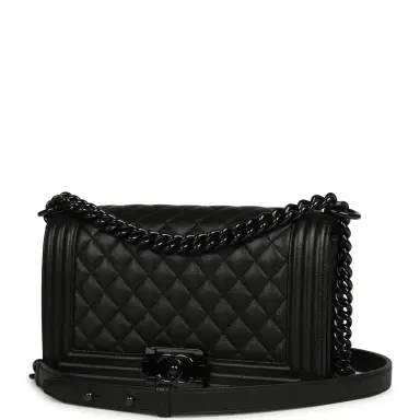 Chanel Pre-owned Chanel Medium Boy Bag So Black Caviar Black Hardware | Thumbnail 5 Chanel Pre-owned Chanel Medium Boy Bag So Black Caviar Black Hardware | Thumbnail 5