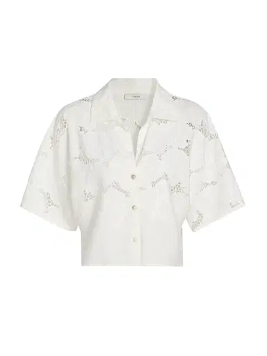 Vince Women's Lace Short-Sleeve Crop Shirt - Off White - Size XXS | Thumbnail 1 Vince Women's Lace Short-Sleeve Crop Shirt - Off White - Size XXS | Thumbnail 1