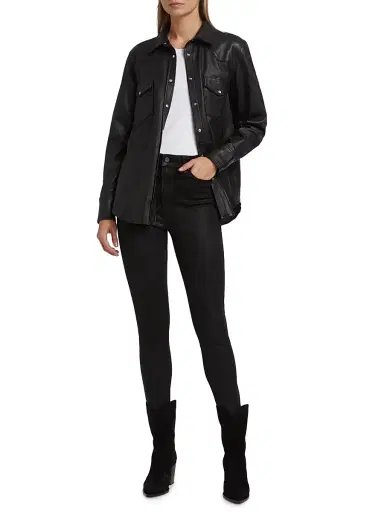 SPRWMN Women's Leather Western Shirt - Americano | Thumbnail 2 SPRWMN Women's Leather Western Shirt - Americano | Thumbnail 2