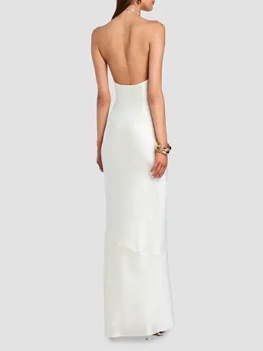 Retrofête Women's Anat Satin Beaded Halter Dress - Cream | Thumbnail 3 Retrofête Women's Anat Satin Beaded Halter Dress - Cream | Thumbnail 3
