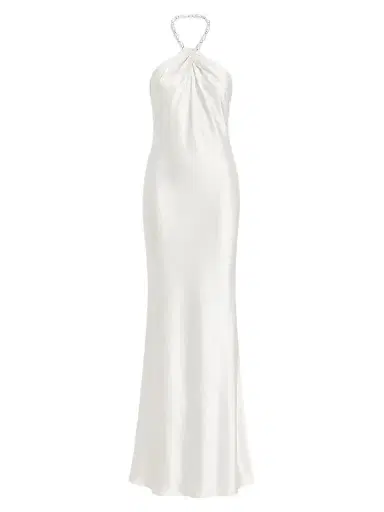 Retrofête Women's Anat Satin Beaded Halter Dress - Cream | Thumbnail 1 Retrofête Women's Anat Satin Beaded Halter Dress - Cream | Thumbnail 1