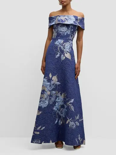 Teri Jon by Rickie Freeman Women's Floral Off-The-Shoulder Gown - Blue Multi | Thumbnail 2 Teri Jon by Rickie Freeman Women's Floral Off-The-Shoulder Gown - Blue Multi | Thumbnail 2