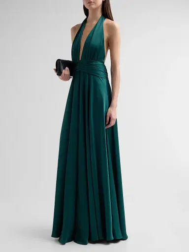 Ramy Brook Women's Jasmine Backless Plunging Halter Gown - Deep Emerald - Size 14 | Thumbnail 4 Ramy Brook Women's Jasmine Backless Plunging Halter Gown - Deep Emerald - Size 14 | Thumbnail 4