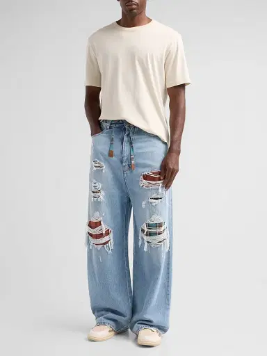 AMIRI Men's Flannel Repair Baggy Jeans | Thumbnail 2 AMIRI Men's Flannel Repair Baggy Jeans | Thumbnail 2