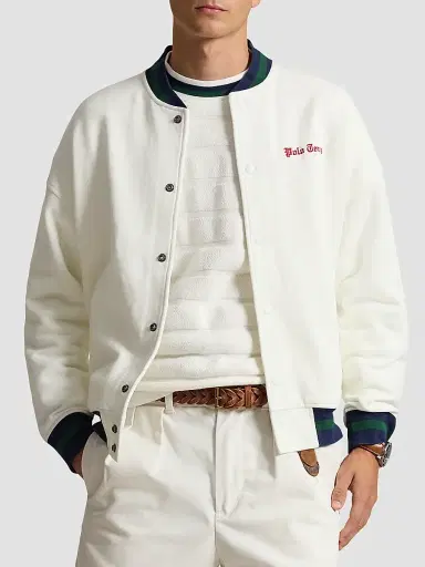 Polo Ralph Lauren Men's Relaxed-Fit Fleece Baseball Jacket - White | Thumbnail 4 Polo Ralph Lauren Men's Relaxed-Fit Fleece Baseball Jacket - White | Thumbnail 4