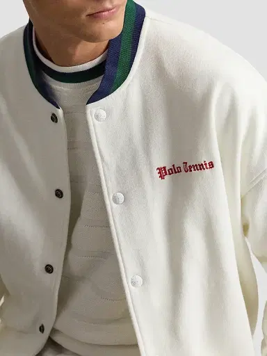 Polo Ralph Lauren Men's Relaxed-Fit Fleece Baseball Jacket - White | Thumbnail 5 Polo Ralph Lauren Men's Relaxed-Fit Fleece Baseball Jacket - White | Thumbnail 5