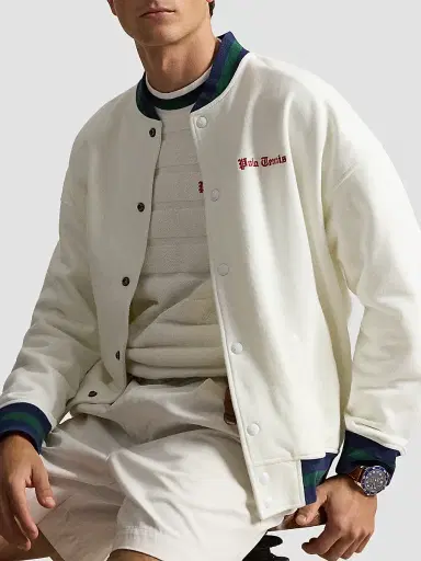Polo Ralph Lauren Men's Relaxed-Fit Fleece Baseball Jacket - White | Thumbnail 6 Polo Ralph Lauren Men's Relaxed-Fit Fleece Baseball Jacket - White | Thumbnail 6