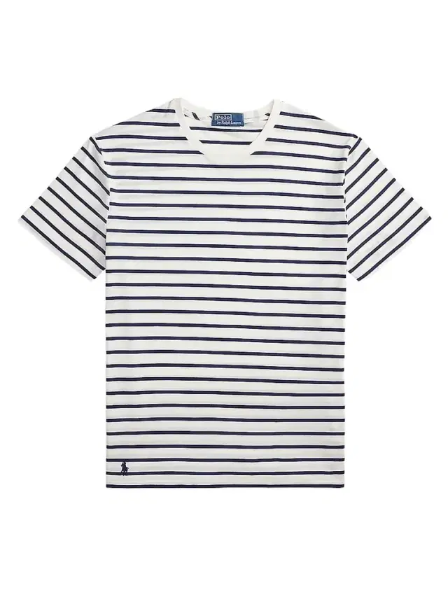 Men's Striped Cotton Crewneck T-Shirt - White Newport Navy Men's Striped Cotton Crewneck T-Shirt - White Newport Navy