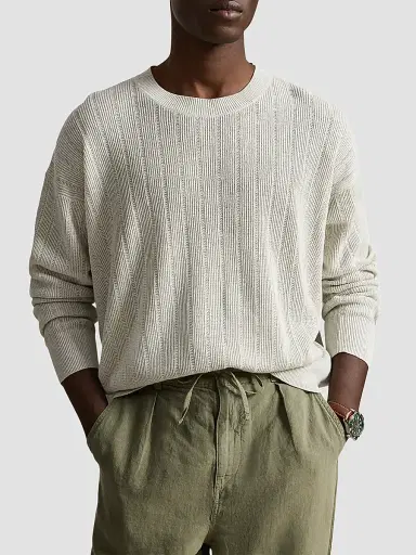 Polo Ralph Lauren Men's Linen Rib-Knit Crewneck Sweater - Stone Pebble | Thumbnail 4 Polo Ralph Lauren Men's Linen Rib-Knit Crewneck Sweater - Stone Pebble | Thumbnail 4