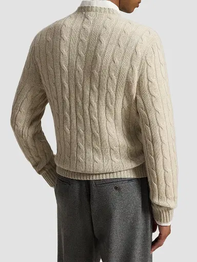 Polo Ralph Lauren Men's Cashmere Cable-Knit Crewneck Sweater - Walnut Brown Heather - Size XXL | Thumbnail 3 Polo Ralph Lauren Men's Cashmere Cable-Knit Crewneck Sweater - Walnut Brown Heather - Size XXL | Thumbnail 3
