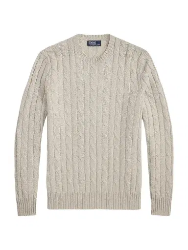 Polo Ralph Lauren Men's Cashmere Cable-Knit Crewneck Sweater - Walnut Brown Heather - Size XXL | Thumbnail 1 Polo Ralph Lauren Men's Cashmere Cable-Knit Crewneck Sweater - Walnut Brown Heather - Size XXL | Thumbnail 1