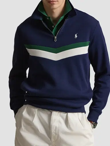 Polo Ralph Lauren Men's Double-Knit Quarter-Zip Sweatshirt - New Port Navy - Size XXL | Thumbnail 4 Polo Ralph Lauren Men's Double-Knit Quarter-Zip Sweatshirt - New Port Navy - Size XXL | Thumbnail 4